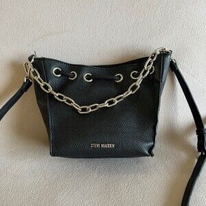 Steve Madden Hobo Bmelisa Shoulder Purse Satch Black Silver Faux Leather Cross B